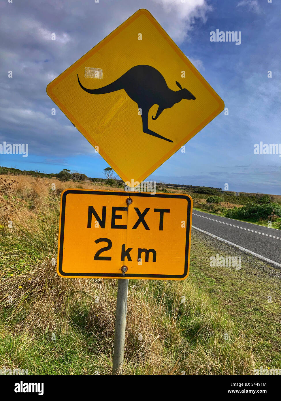 Känguru-Straßenschild Victoria Australia Stockfoto