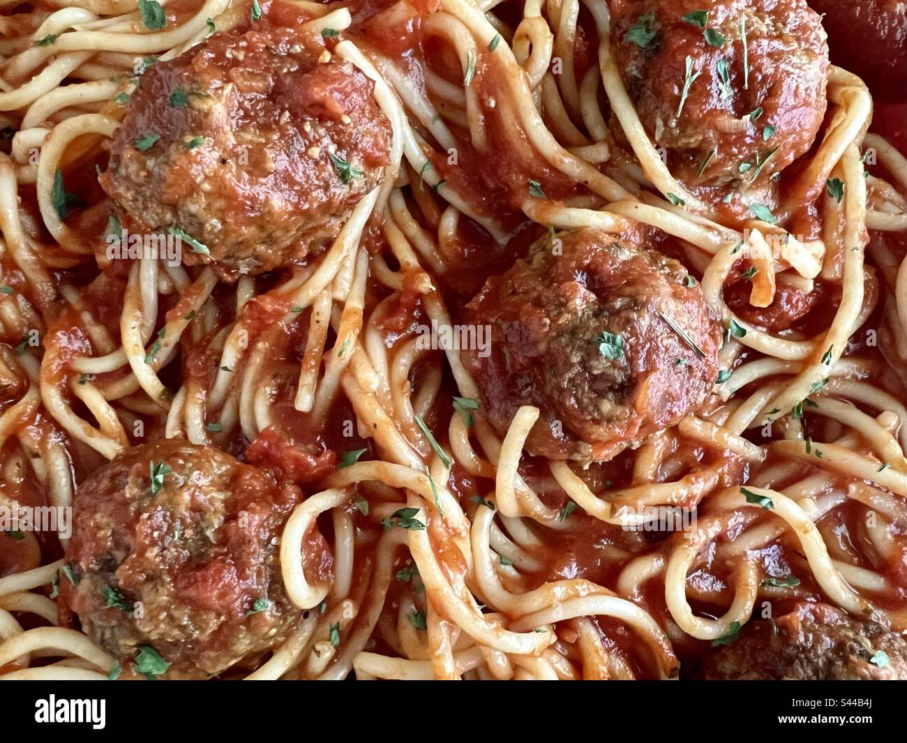 Frikadellen und Spaghetti Stockfoto