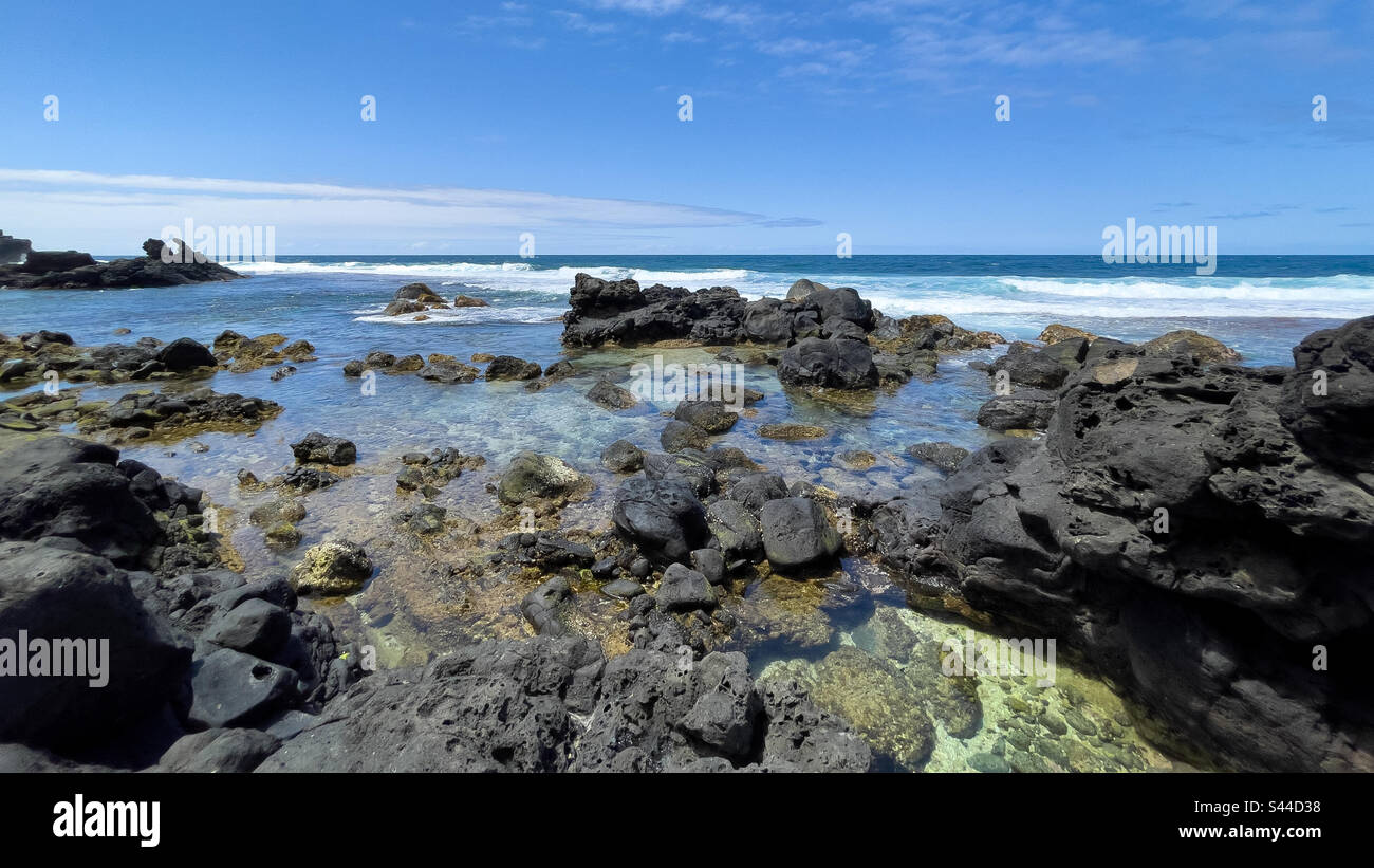 Felsenpools am Gris Gris Beach, Souillac, Mauritius Stockfoto