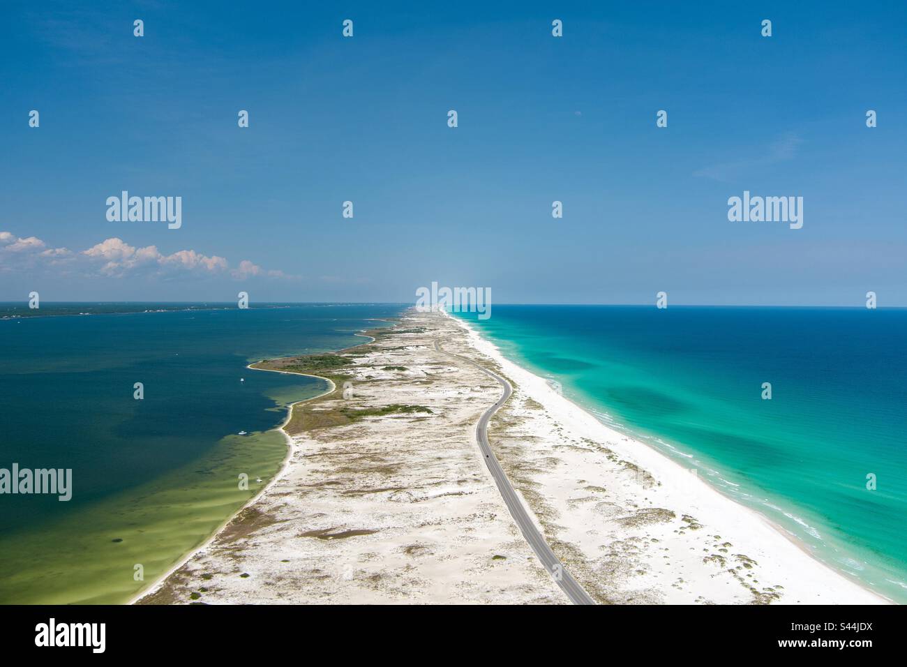 Blick aus der Vogelperspektive auf Pensacola Beach, Florida Stockfoto