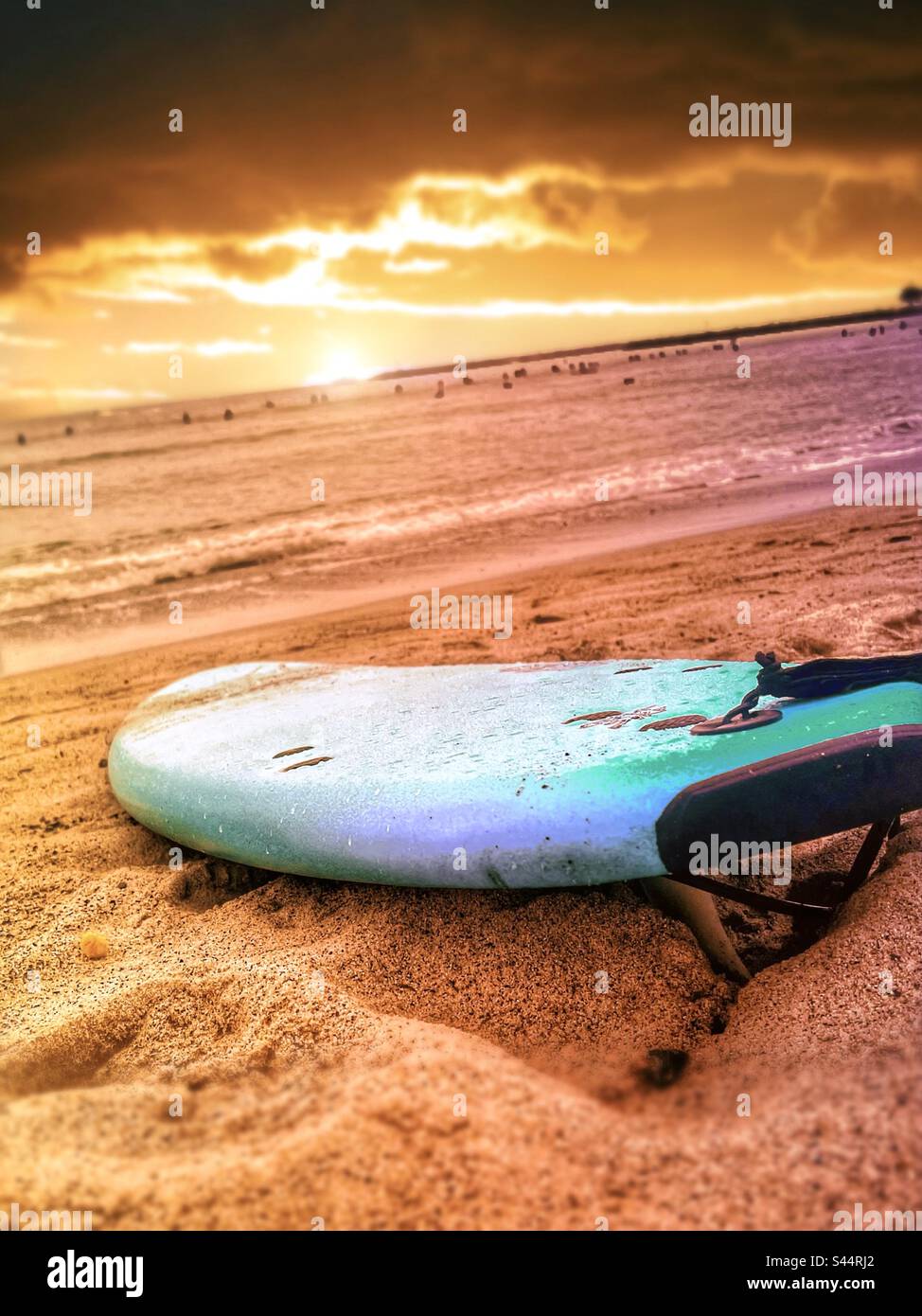 Surfbrett am Strand Stockfoto