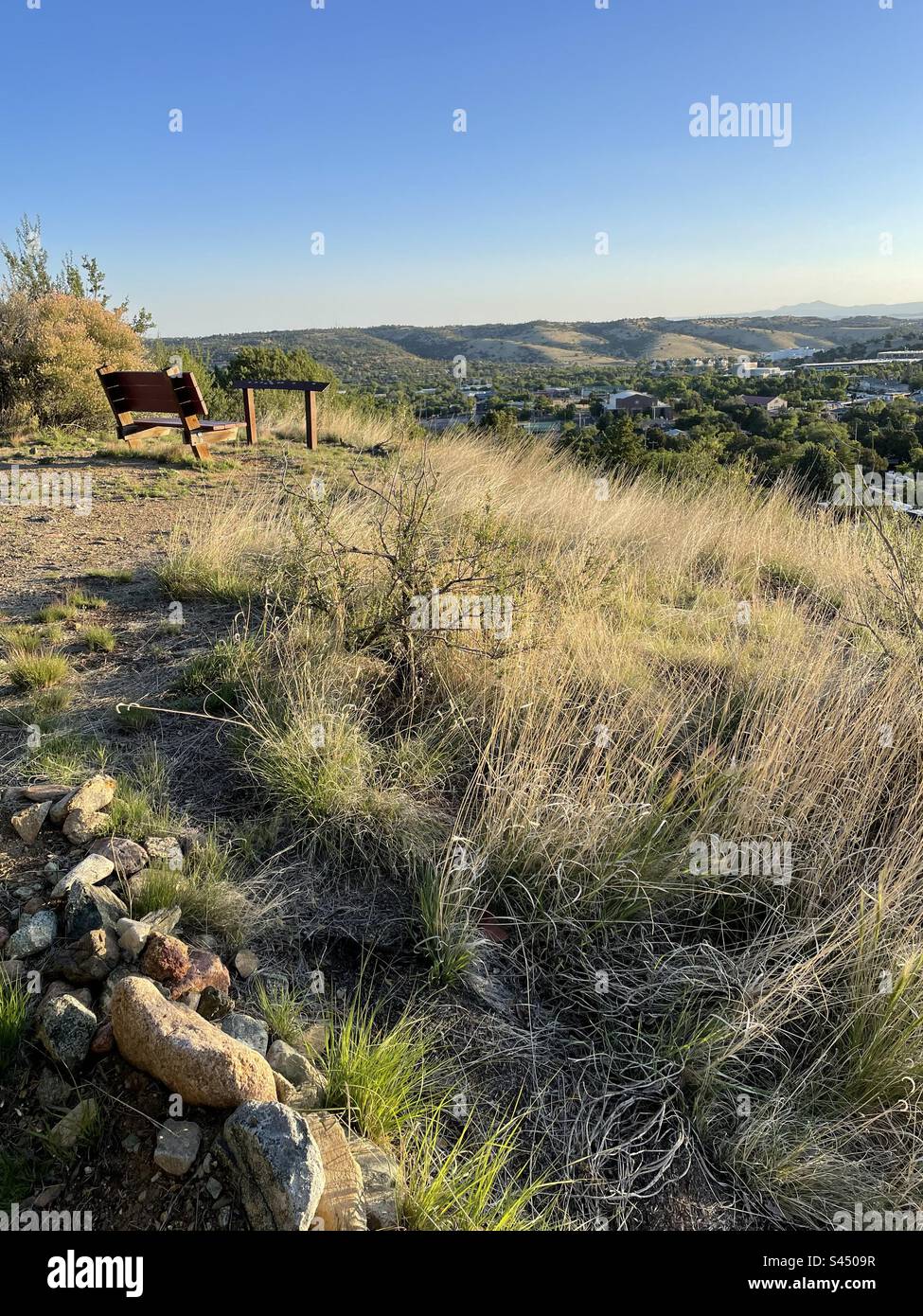 Acker Park Trail, Aussichtsplattform, Morgenlicht, Stadtpark, Prescott, Arizona Stockfoto