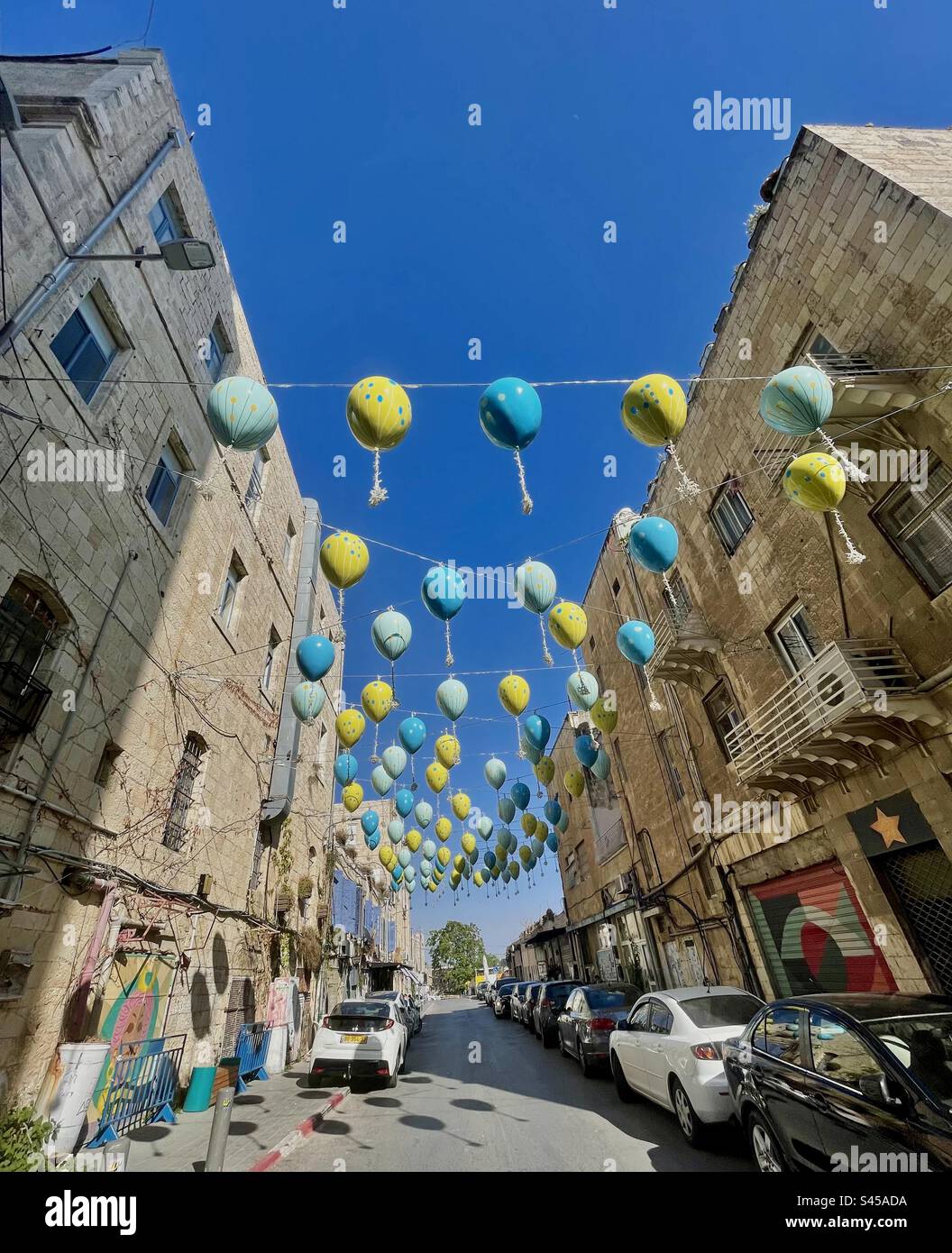 Geschmückte Straßen im Zentrum von Jerusalem, Israel. Stockfoto
