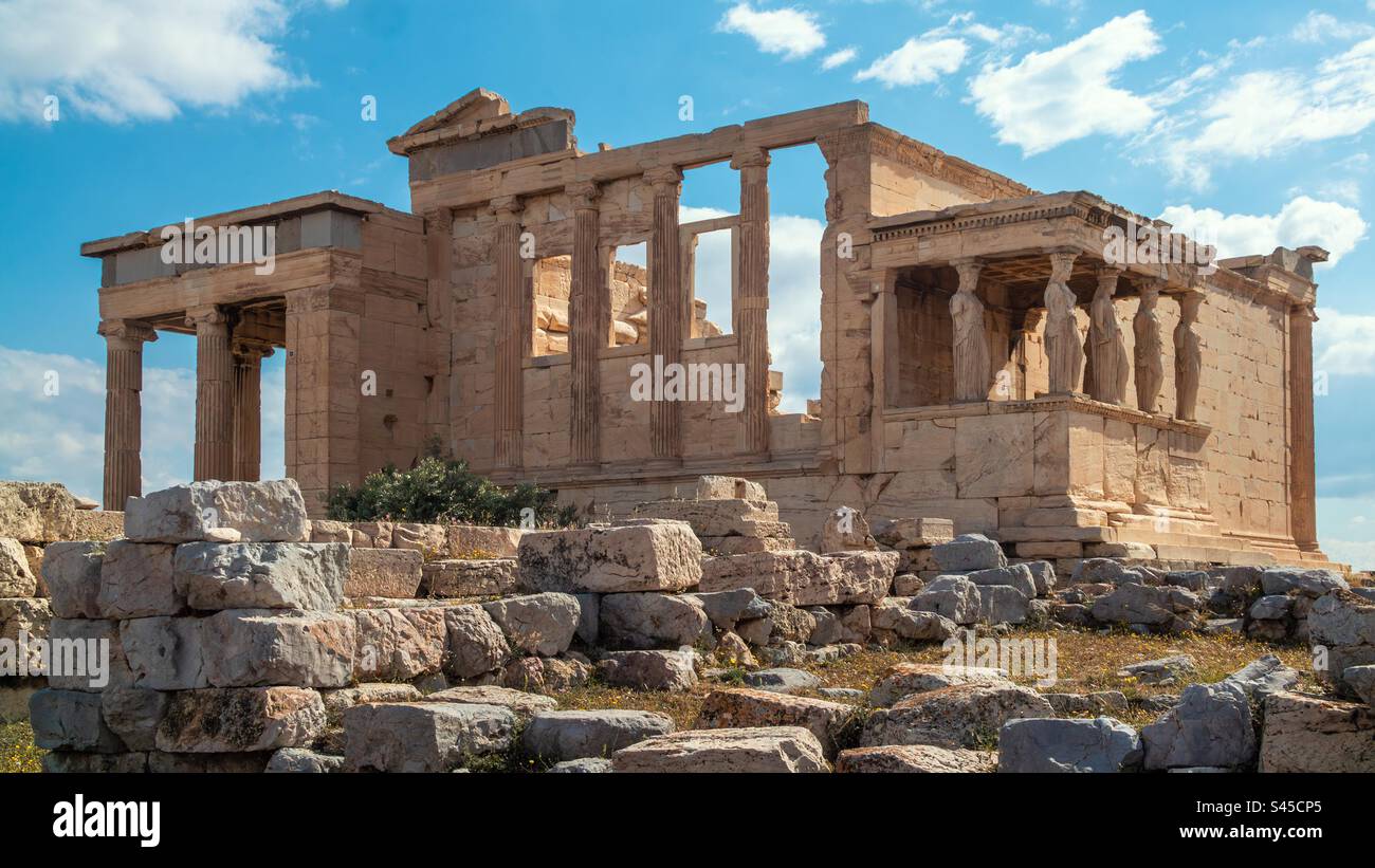 Erechtheion/Tempel der Athena Polias, Akropolis Athen - Griechenland. Stockfoto