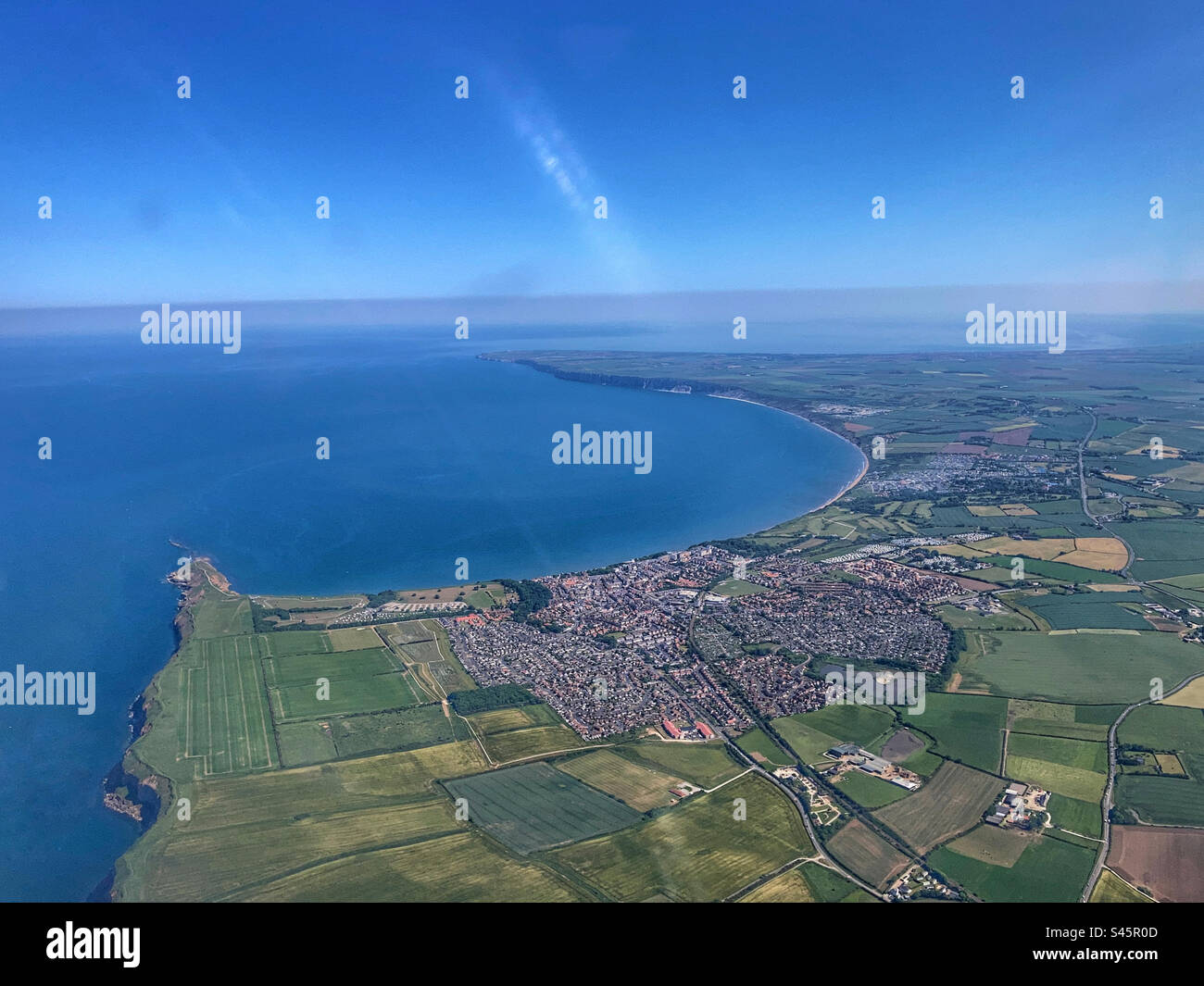 Filey an der Ostküste von North Yorkshire aus der Vogelperspektive - Smartphone-aufgenommenes Stockfoto