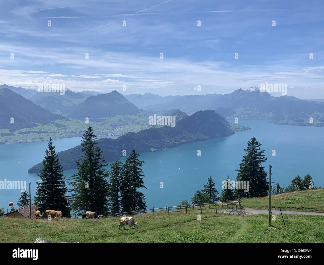 Blick auf den Vierwaldstättersee und Burgenstock vom Berg rigi Stockfoto