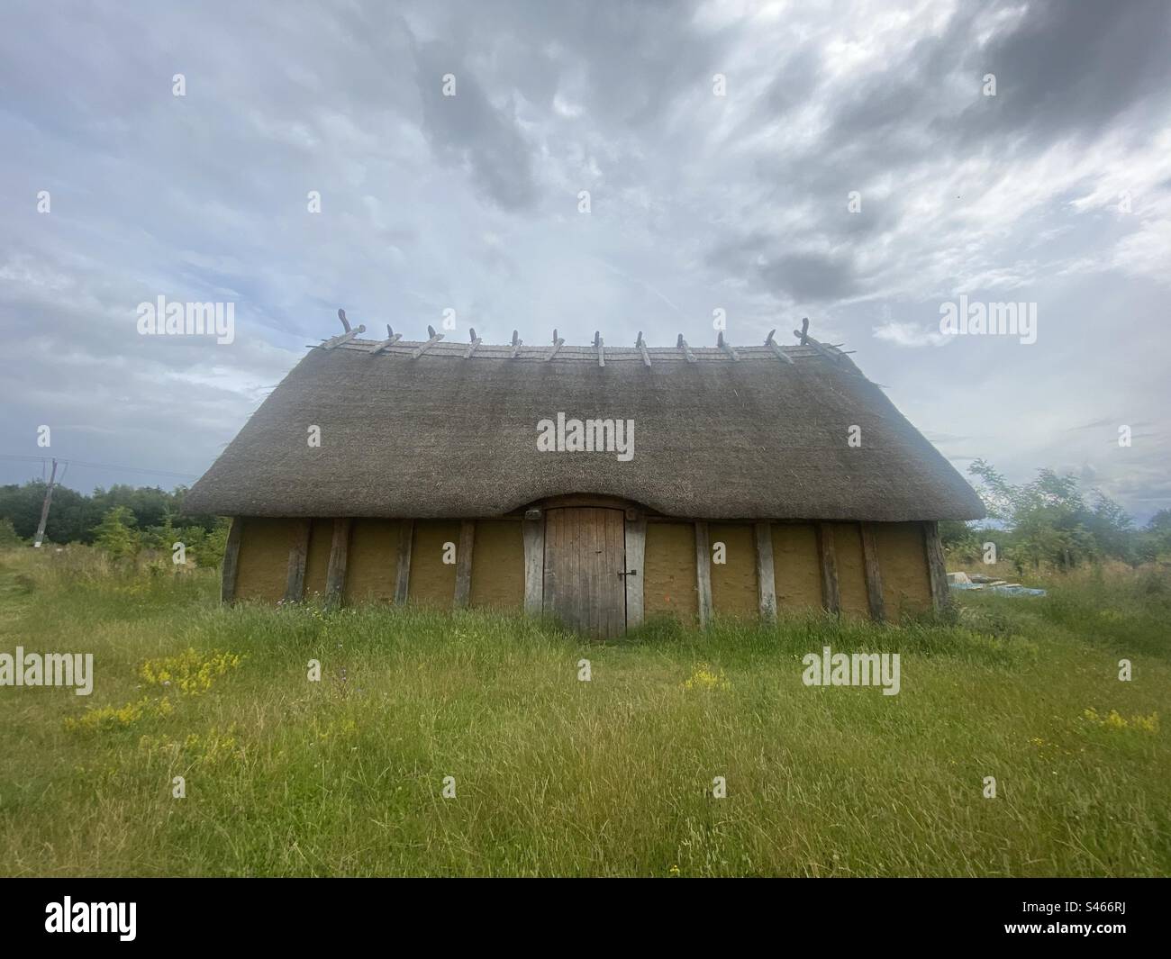 House of Wessex , eine angelsächsische Halle, die am Sylva Foundation Wood Centre in Long Wittenham umgebaut wurde, wurde am 21. Oktober 2019 eröffnet. Stockfoto