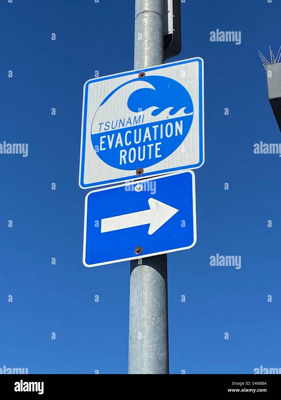 Schild für die Tsunami-Evakuierungsroute in San Francisco Stockfoto