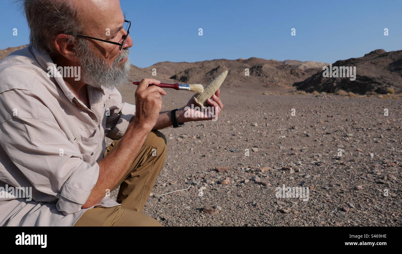 Archäologe bei der Arbeit in der Wüste Stockfoto