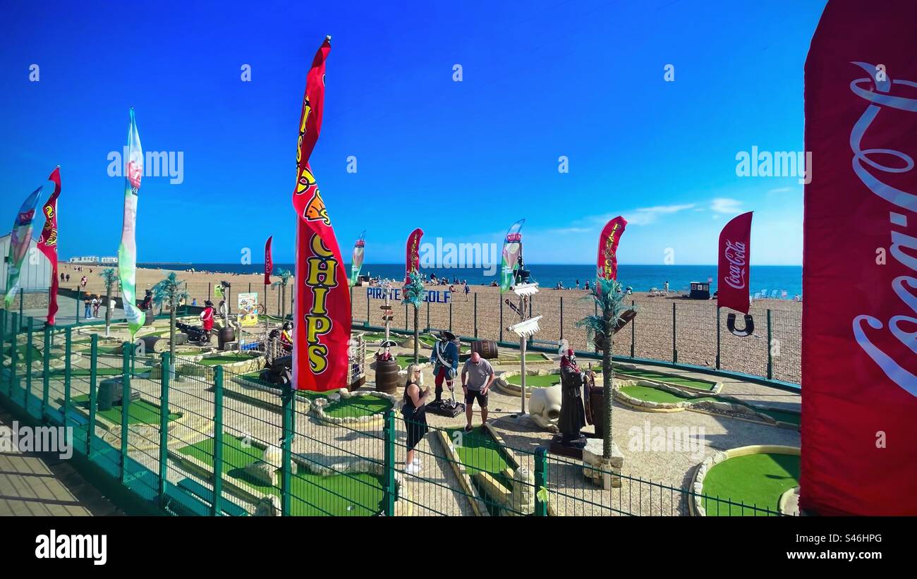 Flaggen am Brighton Beach. Stockfoto