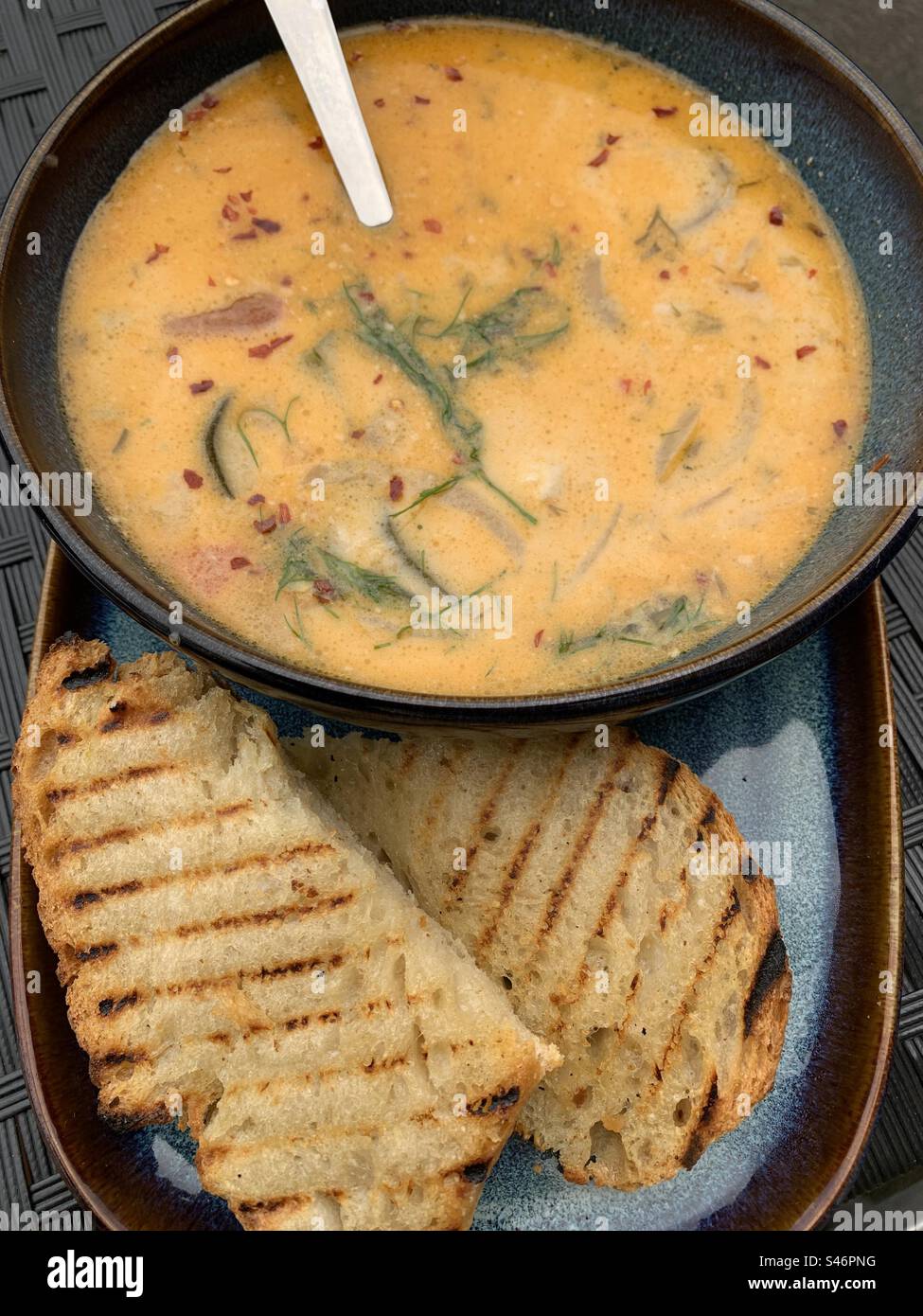 Traditionelle Bergen Fischsuppe Norwegen Stockfoto