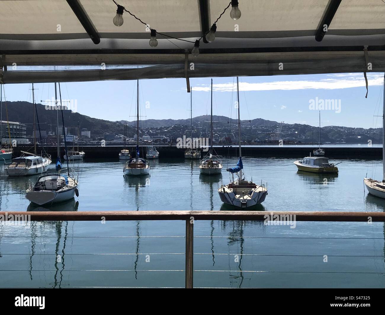 Blick auf den Hafen des Bootsclubs Stockfoto