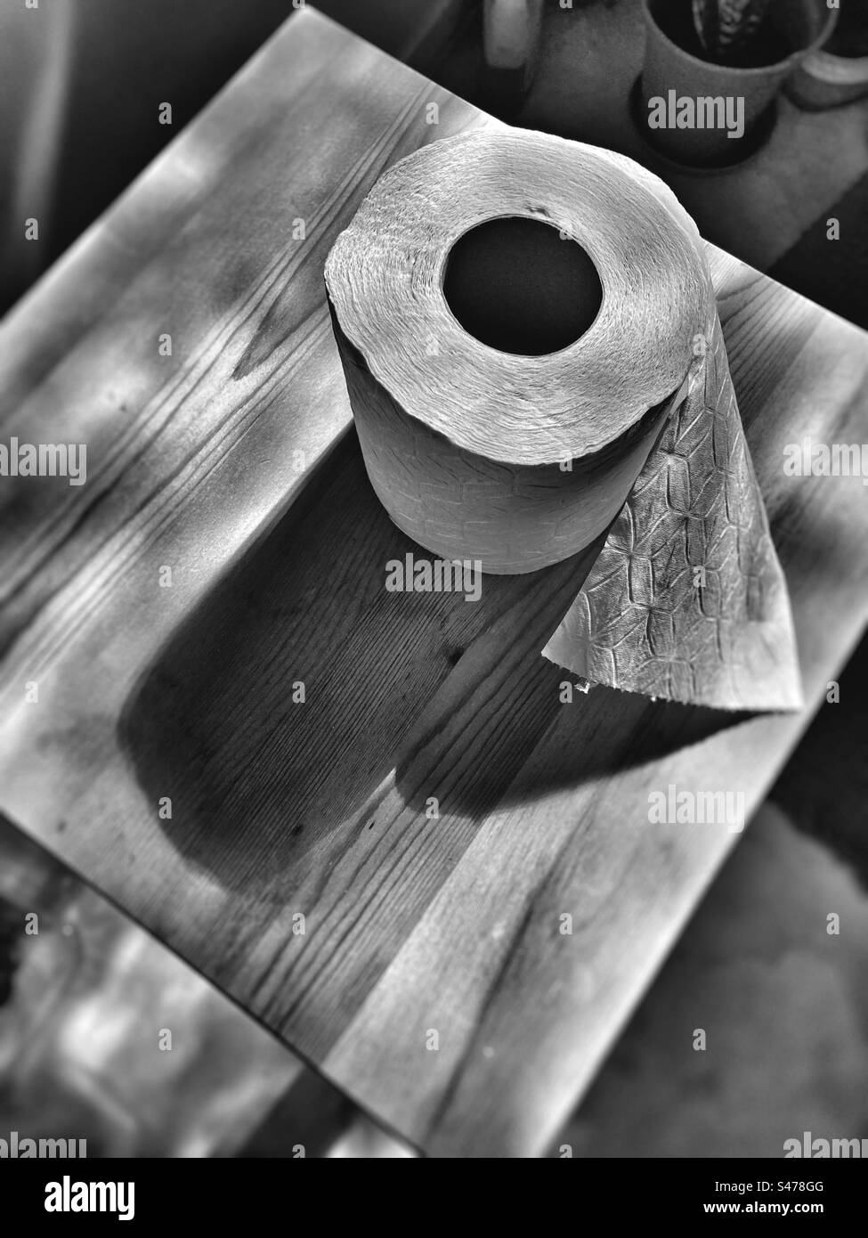 Rolle Toilettenpapier in monochromatischem Ton Stockfoto