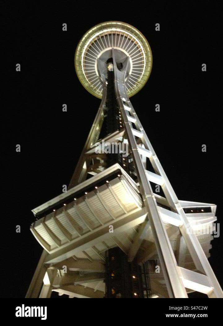 Raumfähre bei Nacht! Seattle! Vereinigte Staaten! - Smartphone-aufgenommenes Stockfoto