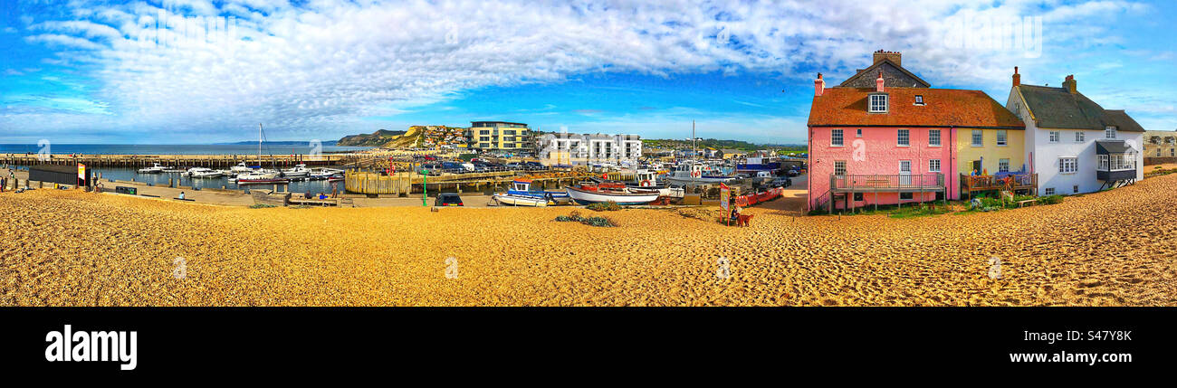 Ferienhäuser am West Bay Hafen Bridport Dorset Vereinigtes Königreich Stockfoto