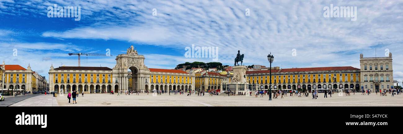 Panoramablick auf Praca do Comércio in Lissabon Portugal Stockfoto