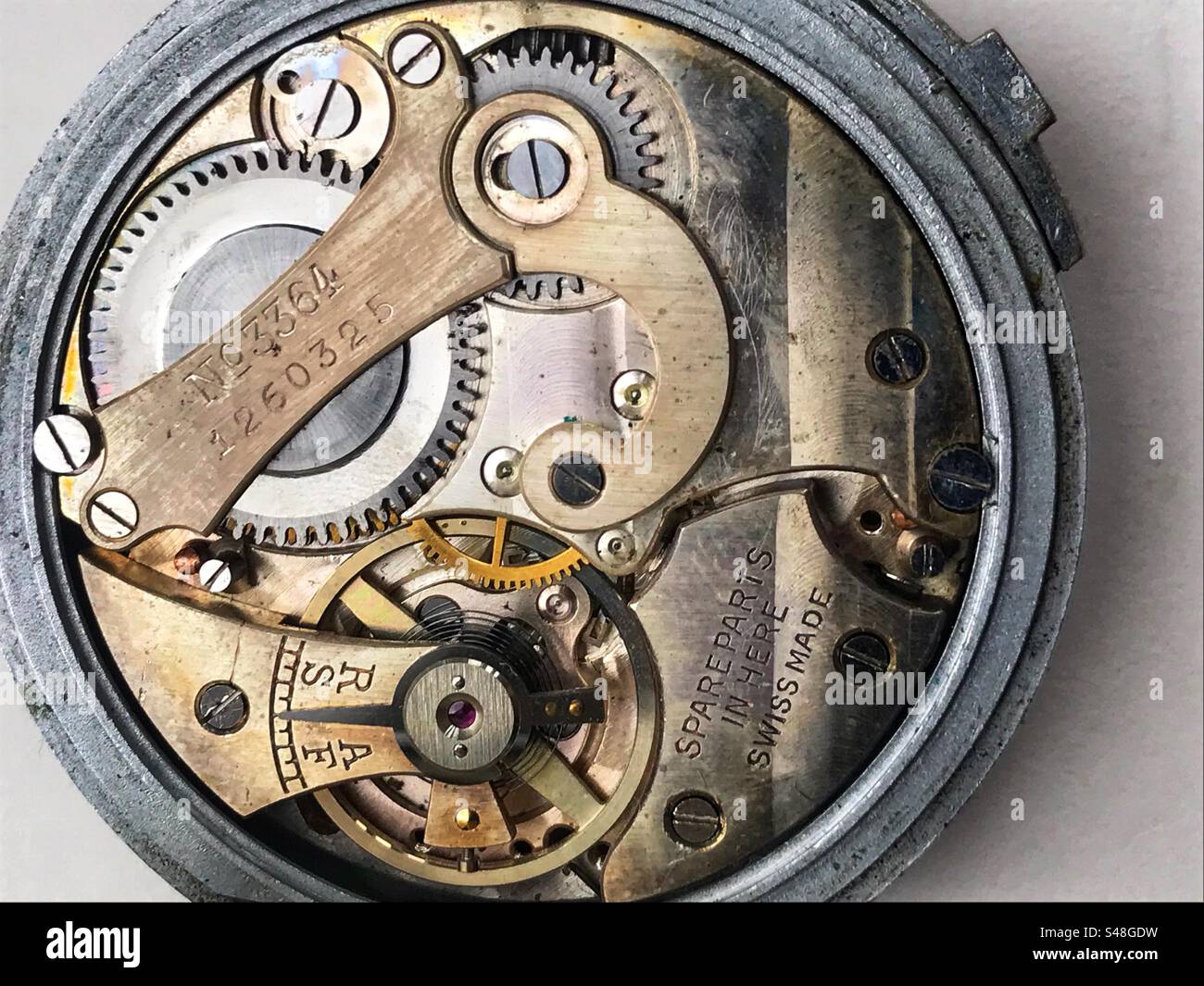 Interne Funktionsweise einer Stoppuhr. - Smartphone-aufgenommenes Stockfoto