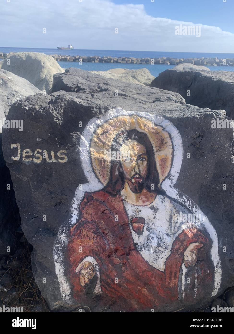 Jesus Wandgemälde auf Teneriffa san Andres Stockfoto