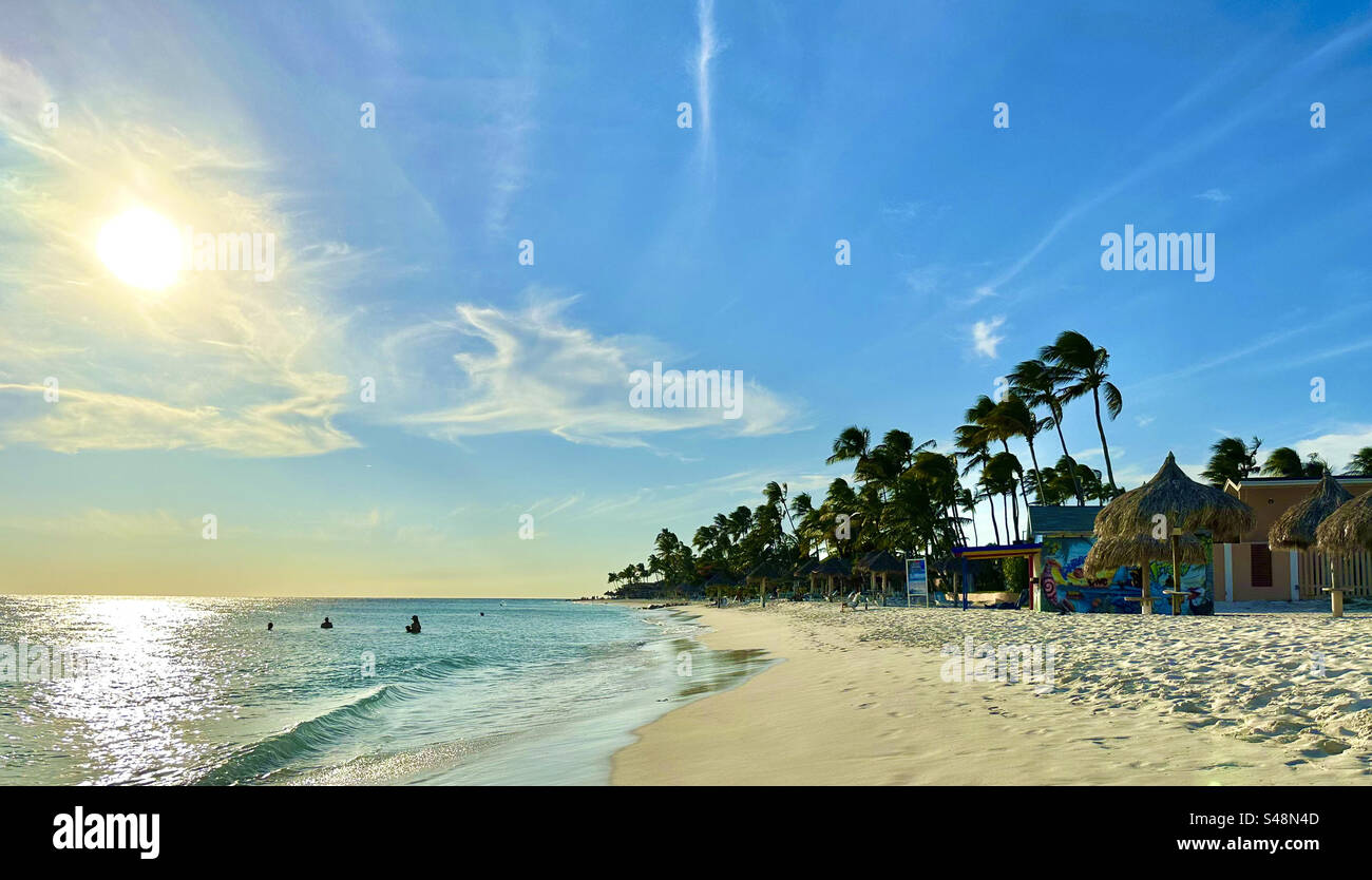 Druif Beach, Aruba. An einem warmen, sonnigen Nachmittag. Niederländische Antillen. Karibik. Stockfoto
