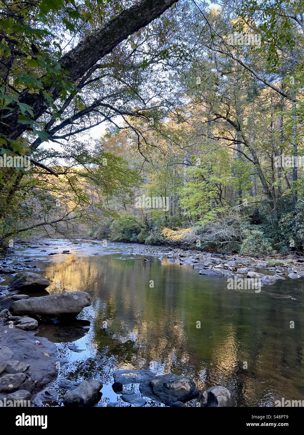 Der Fall am Fluss in Saluda North Carolina Stockfoto