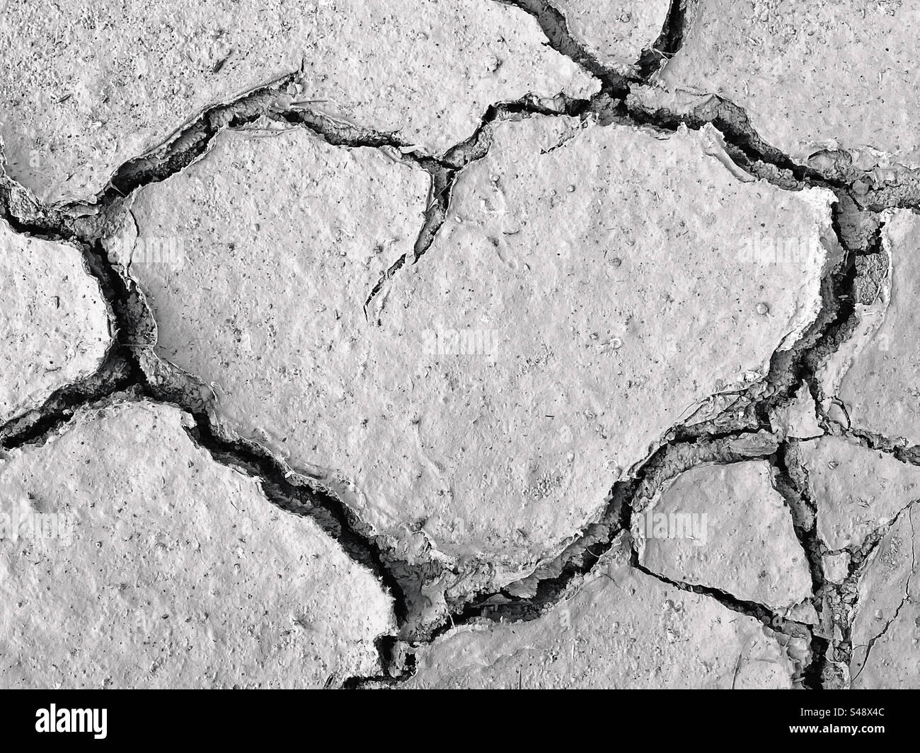 Getrockneter Schlamm bildet einen Riss in Form eines Herzens. Stockfoto