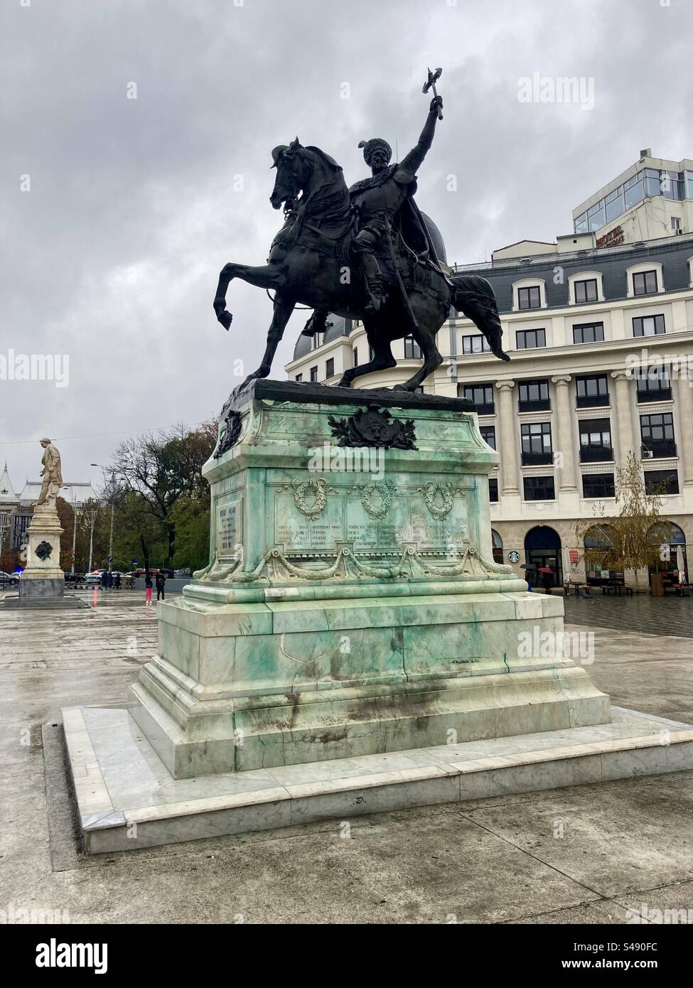 Pferdestatue in Bukarest Stockfoto