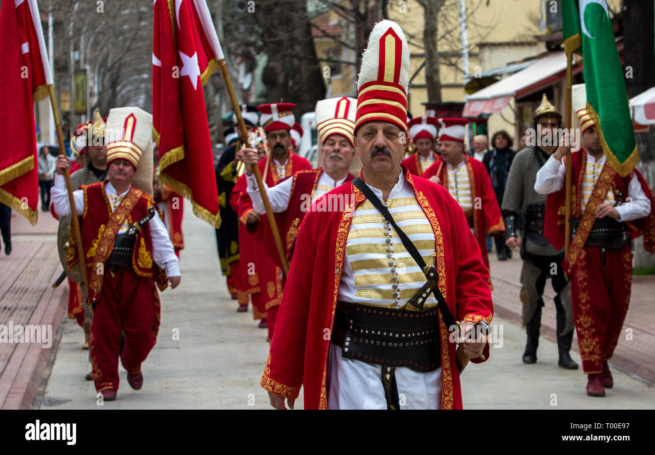 Mehter Gesellschaft von Iznik kehrt von einer begrüßungszeremonie. Stockfoto