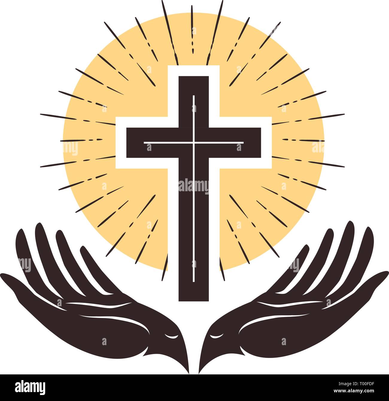 Kirche Logo. Kreuz und Hände, christliches Symbol. Vector Illustration Stock Vektor