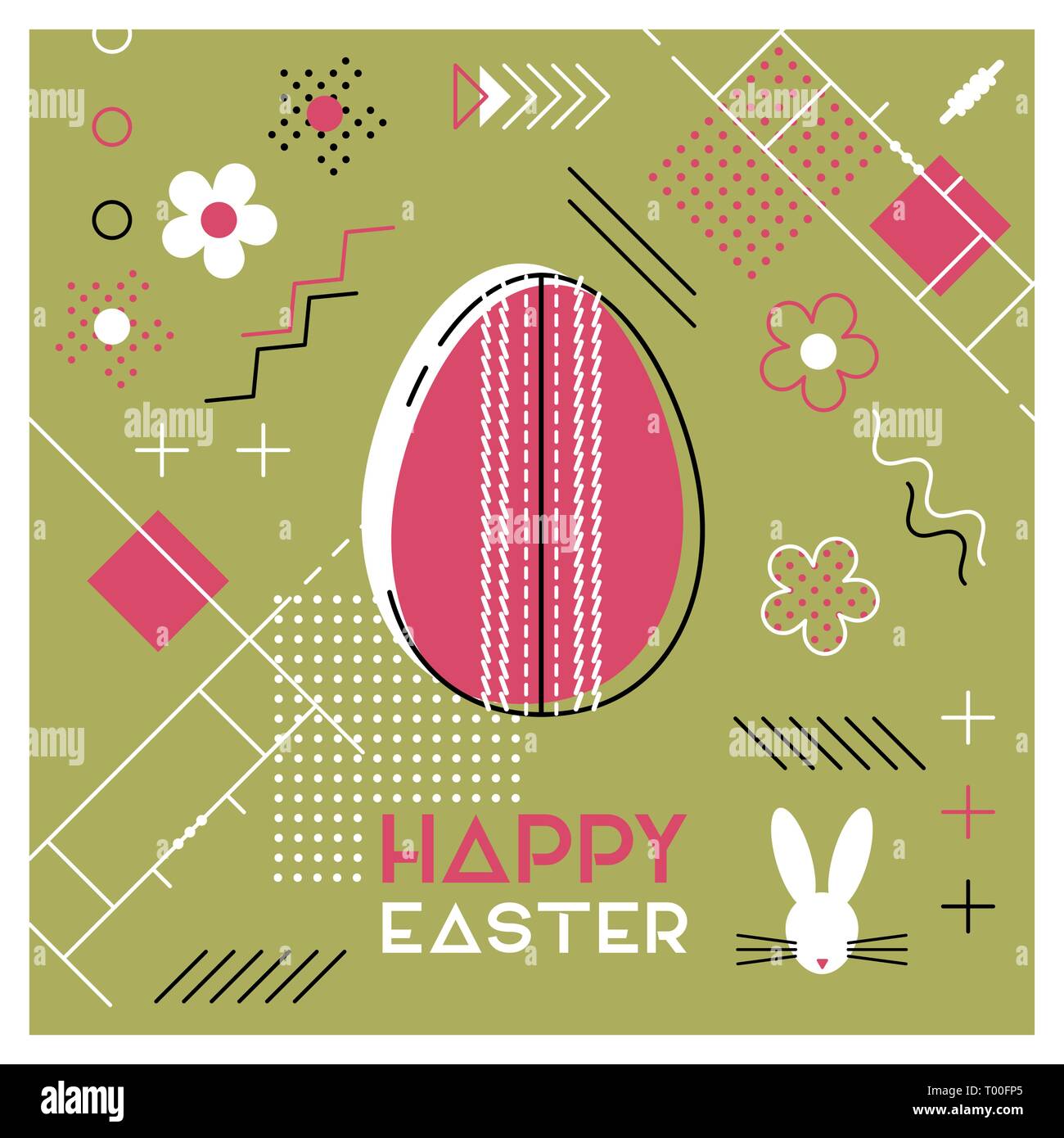 Frohe Ostern. Grußkarte mit Osterei als cricket Ball. Abstrakte Memphis Design. Vector Illustration. Stock Vektor