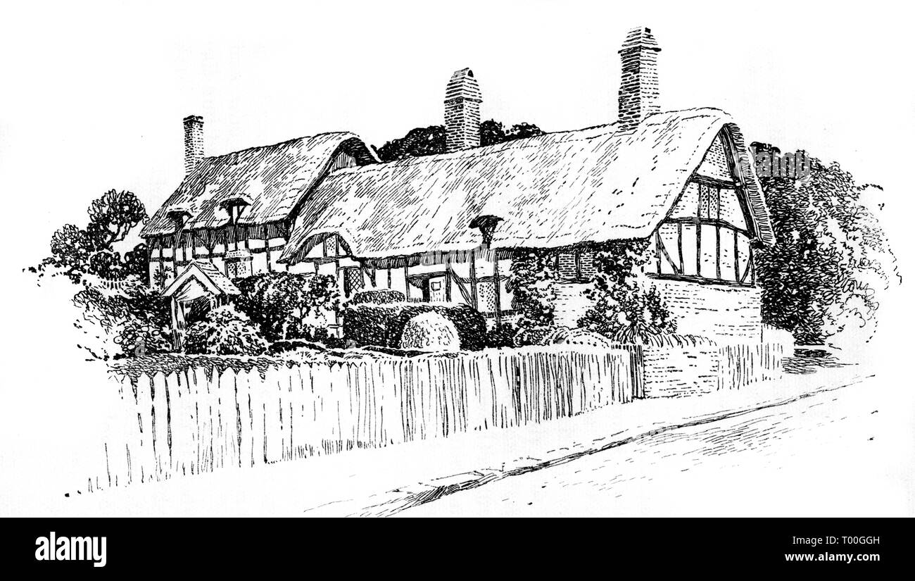 Anne Hathaway's Cottage, Stratford-on-Avon. Anne Hathaway's Cottage ist ein großes Bauernhaus, wo Anne Hathaway, der Frau von William Shakespeare, als Kind lebte. Es ist in dem Dorf Shottery, Warwickshire, England. Stockfoto