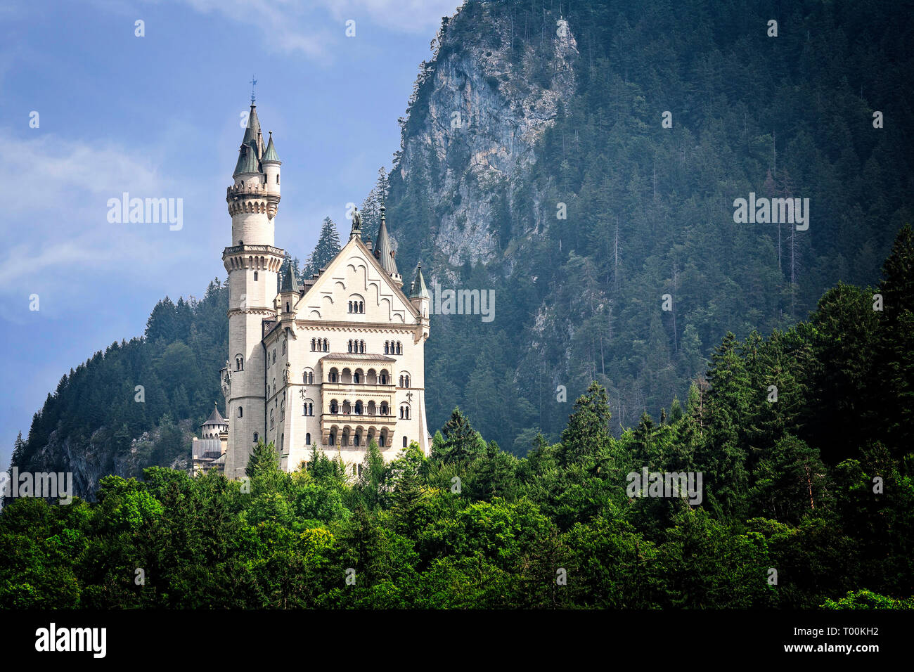 Das historische Schloss Neuschwanstein in den Ausläufern der Alpen in Bayern, Deutschland. Stockfoto