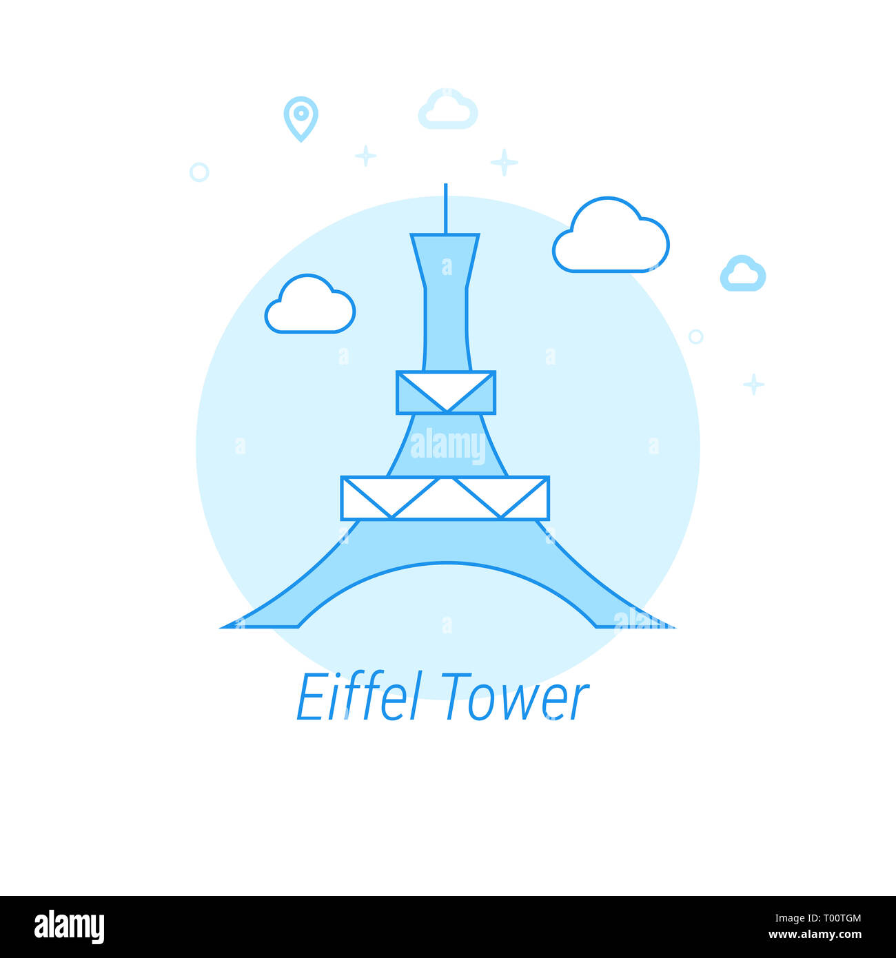 Eiffelturm, Paris Flachbild-Symbol. Historische Sehenswürdigkeiten ähnliche Abbildung. Licht Flat Style. Blue Monochrome Design. Editierbare Schlaganfall. Einstellen der Waage Stockfoto