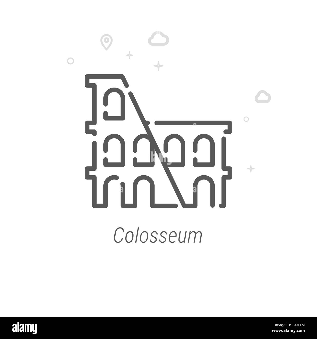 Kolosseum Rom, Italien Symbol Leitung. Historische Sehenswürdigkeiten Symbol, Piktogramm, Sign. Licht abstrakten geometrischen Hintergrund. Editierbare Schlaganfall. Stellen Sie Line Wei Stockfoto