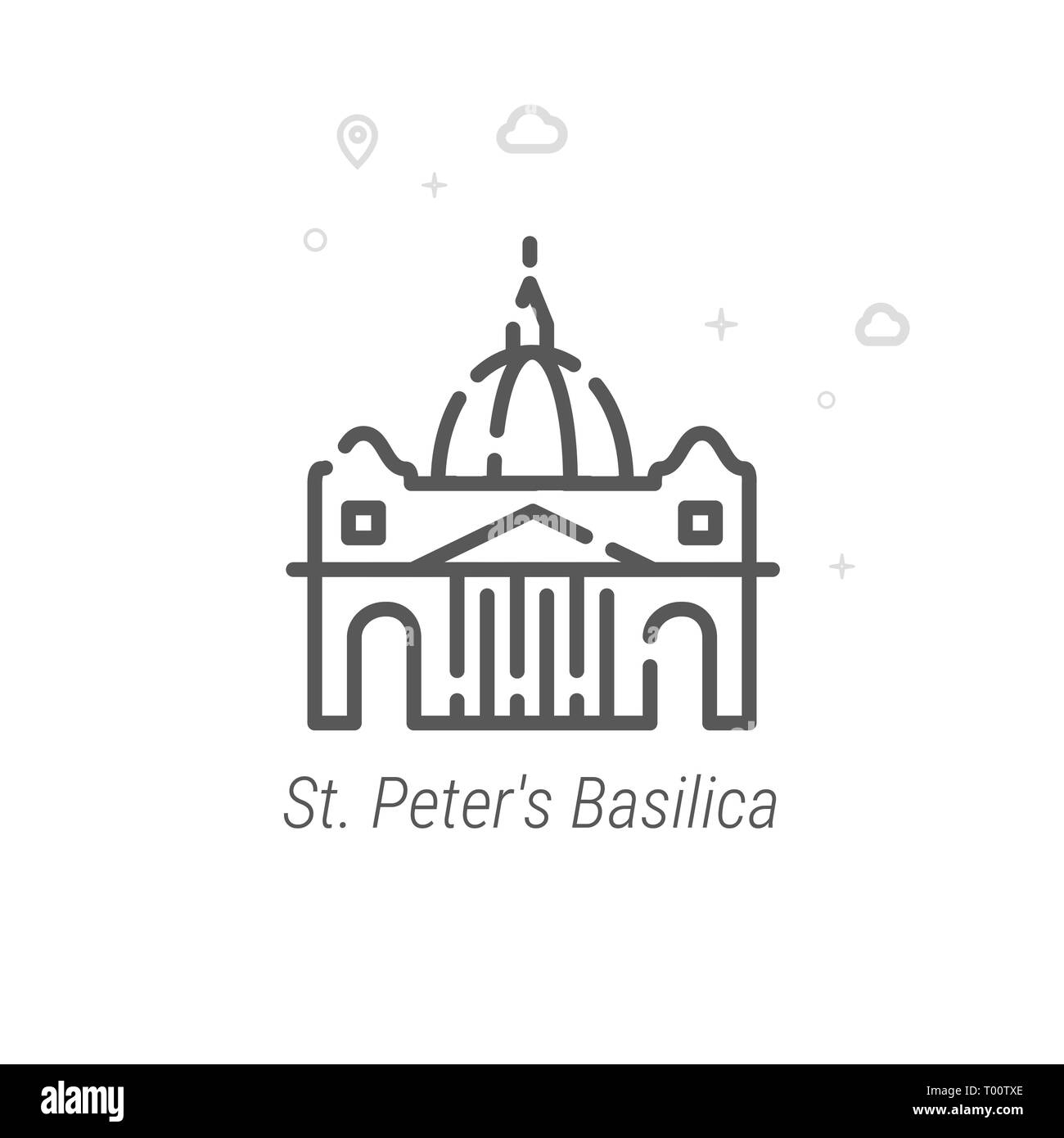 St. Peter Basilika, Rom-Symbol. Historische Sehenswürdigkeiten Symbol, Piktogramm, Sign. Licht abstrakten geometrischen Hintergrund. Editierbare Schlaganfall. Leitung einstellen Stockfoto