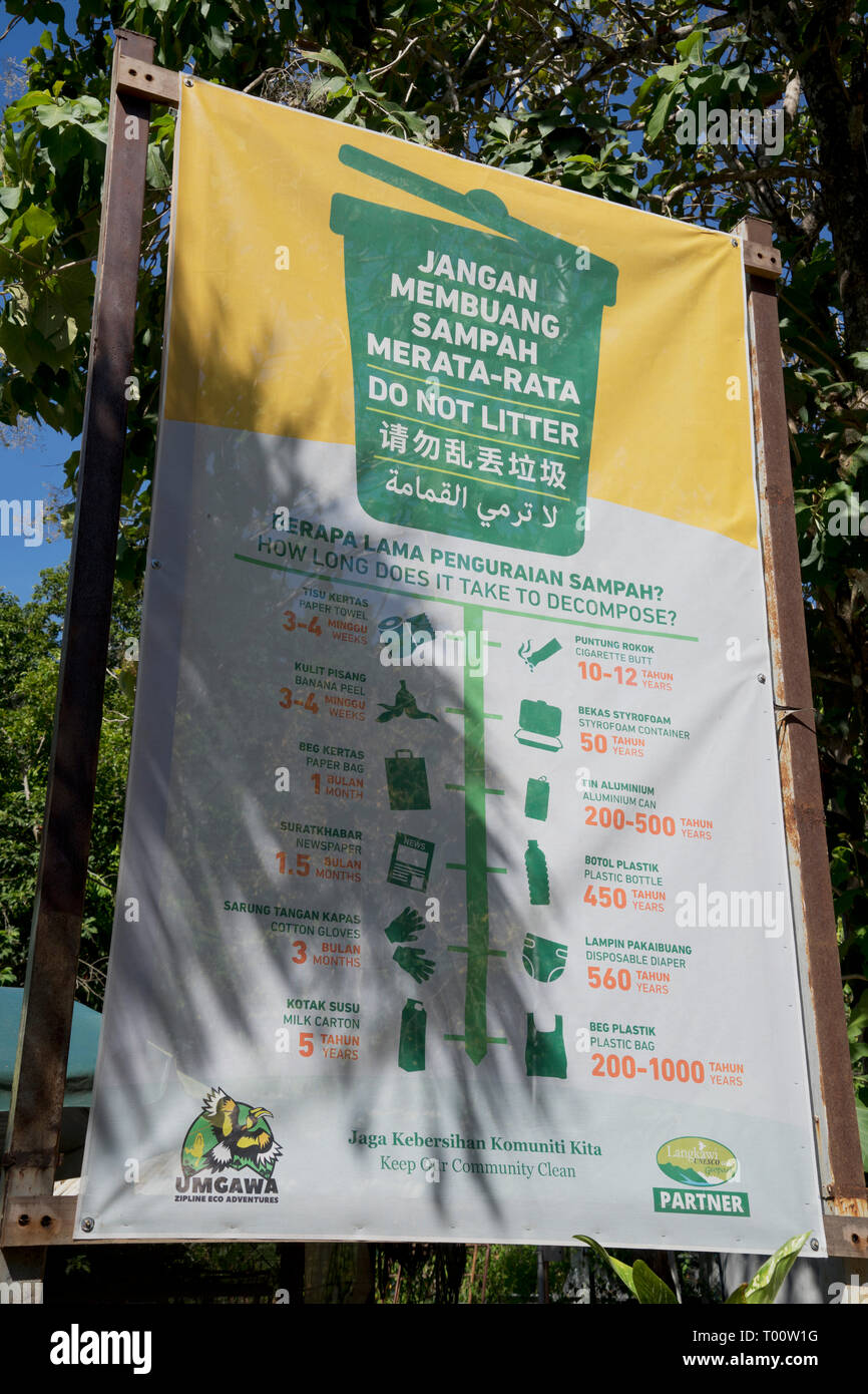 Umweltbewusstsein Poster in einem Naturschutzgebiet auf der Insel Langkawi, Malaysia, Asien Stockfoto