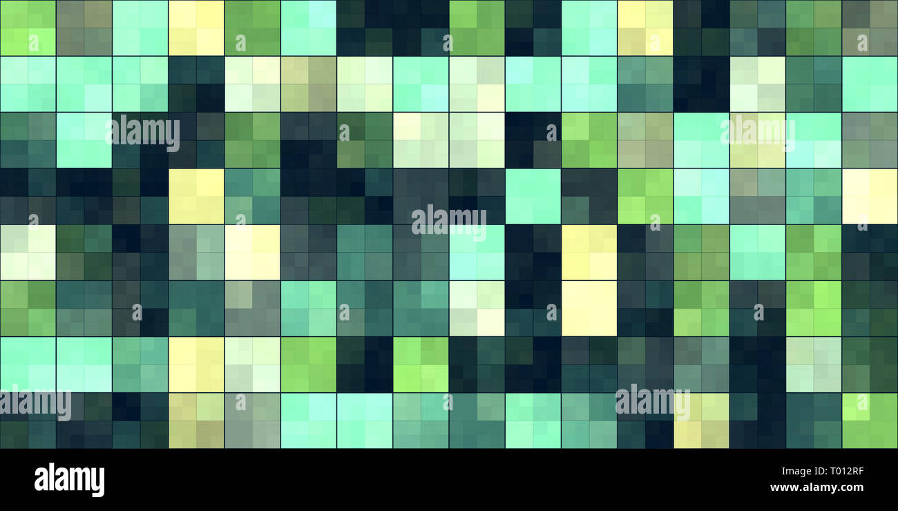 Grüne Fliesen farbigen Quadraten. Buntes Mosaik Textur. Helle Füllung geometrische Kulisse. Nahtlose Hintergründe. Stockfoto