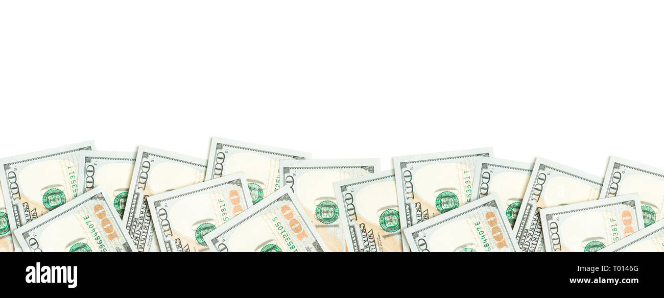 US Dollar Grenze auf weißem Hintergrund. 100 Rechnungen Geld cash Stockfoto