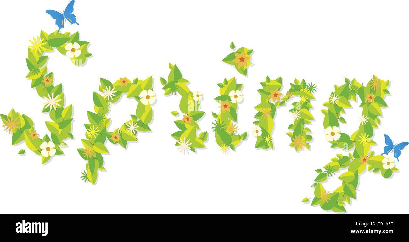 Saison: Frühling in floralen Buchstaben Stock Vektor