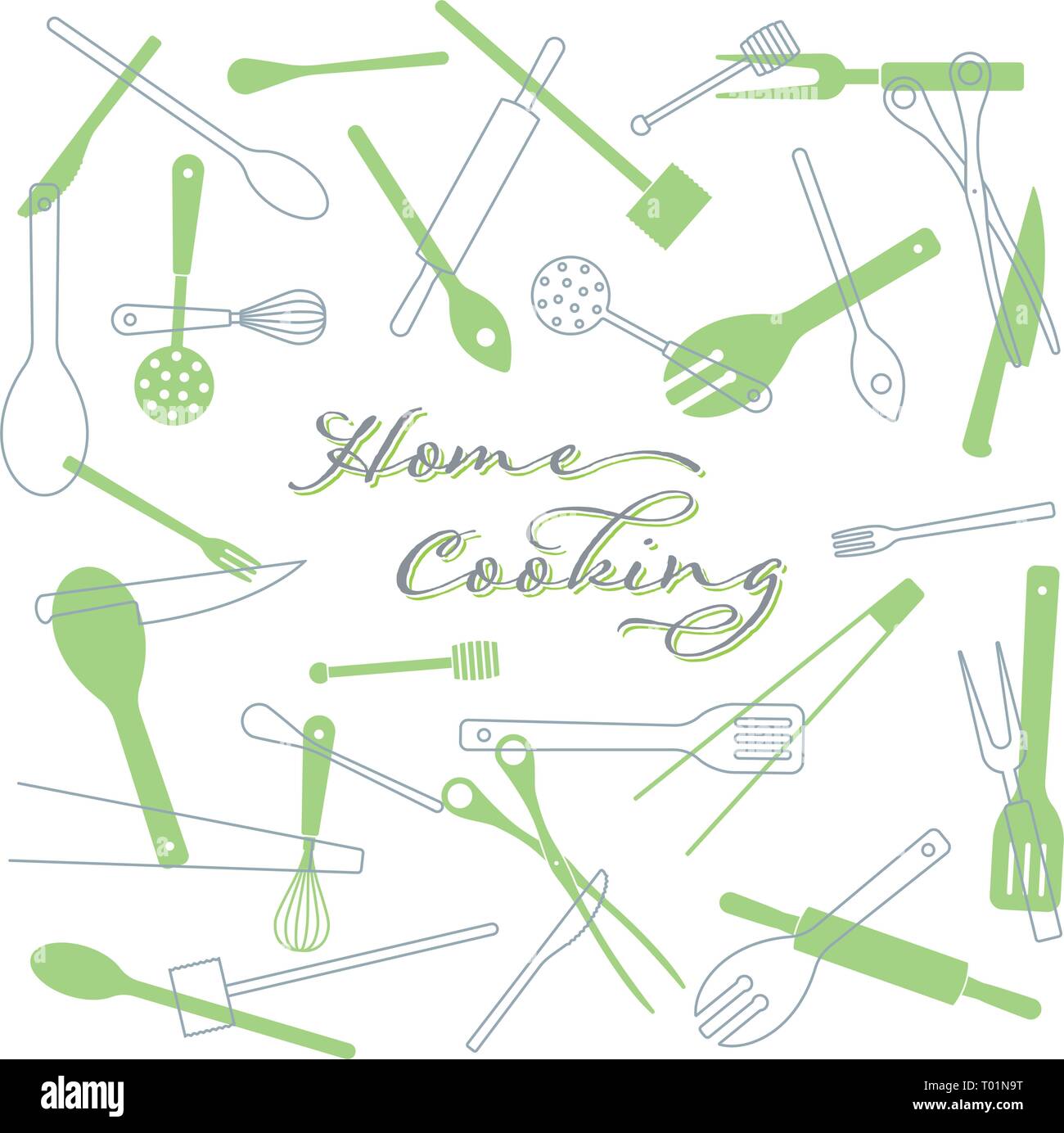 Home Kochen Konzept Hintergrund. Küchengeräte Vector Illustration. Text auf separaten Layer. Stock Vektor