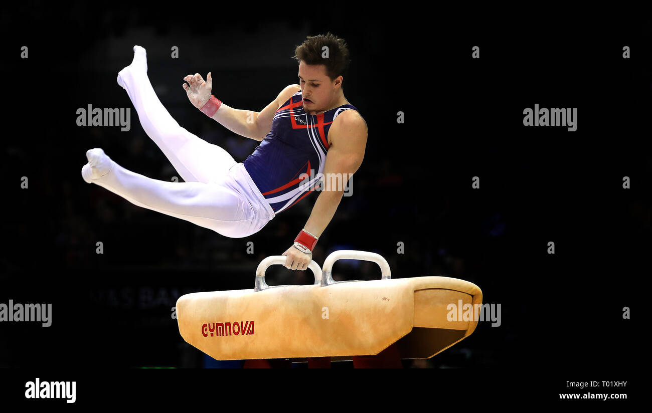 Brinn Bevan von South Essex Gymnastik während der Gymnastik Britischen Meisterschaften 2019 im M&S Bank Arena, Liverpool. Stockfoto