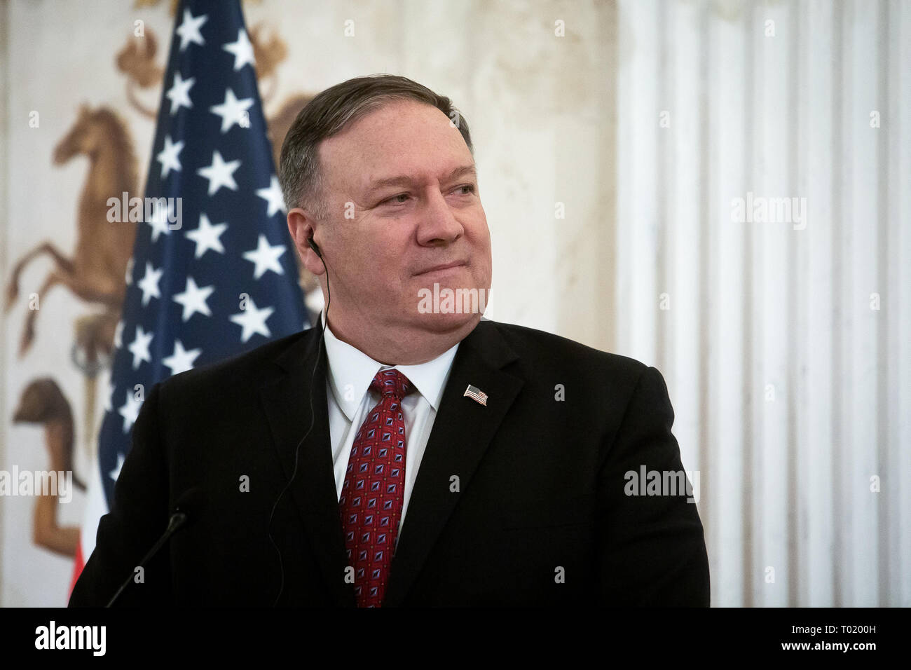 US-Außenministerin Mike Pompeo während einer gemeinsamen Pressekonferenz auf der Lazienki Park in Warschau, Polen vom 12. Februar 2019 Stockfoto