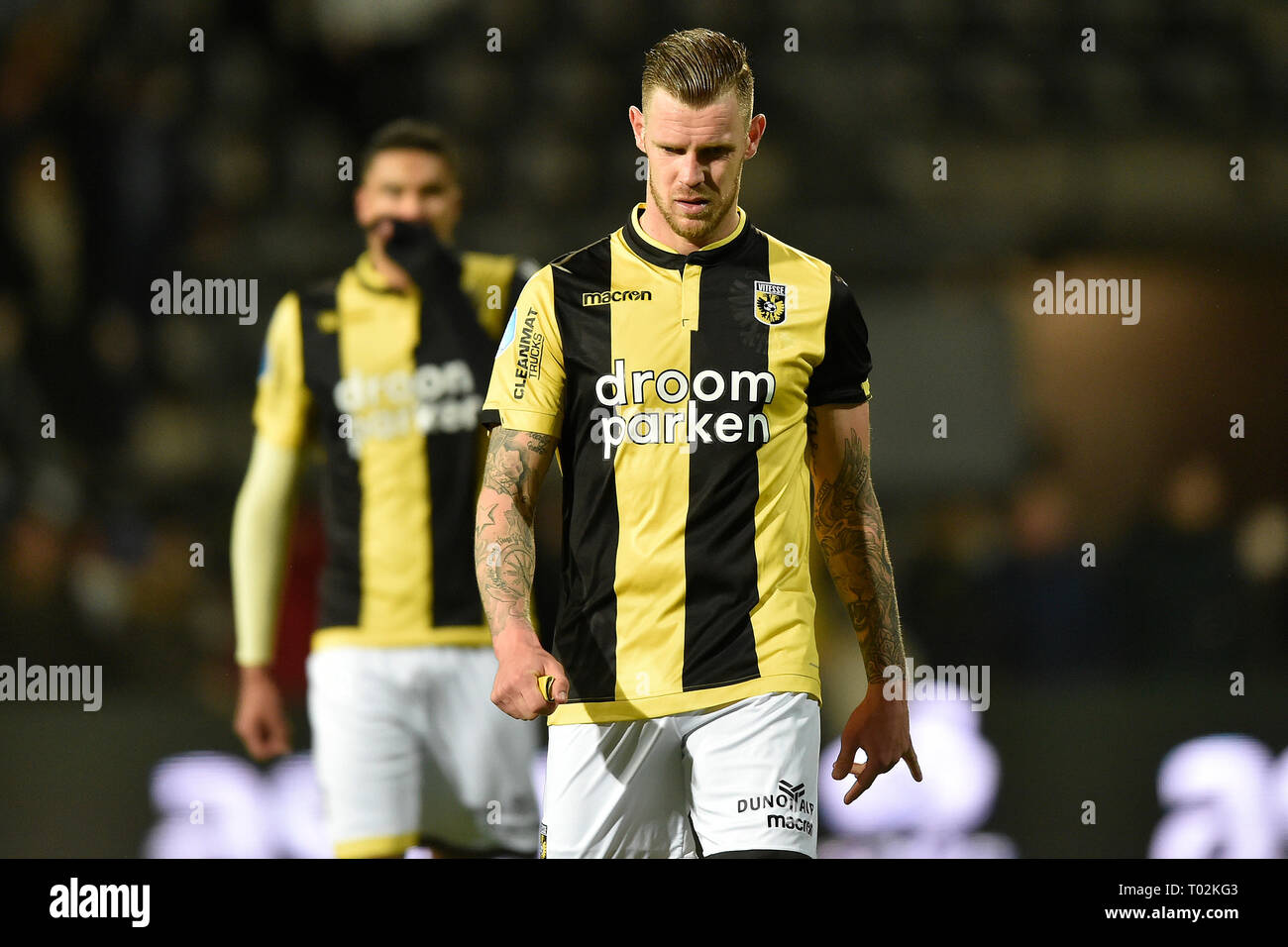 ALMELO, 16-03-2019, Almelo, Polman Stadion, Saison 2018 / 2019, Eredivisie, Heracles Almelo - Vitesse Vitesse, player Maikel Van der Werff nach dem Match Herakles - Vitesse enttäuscht Stockfoto