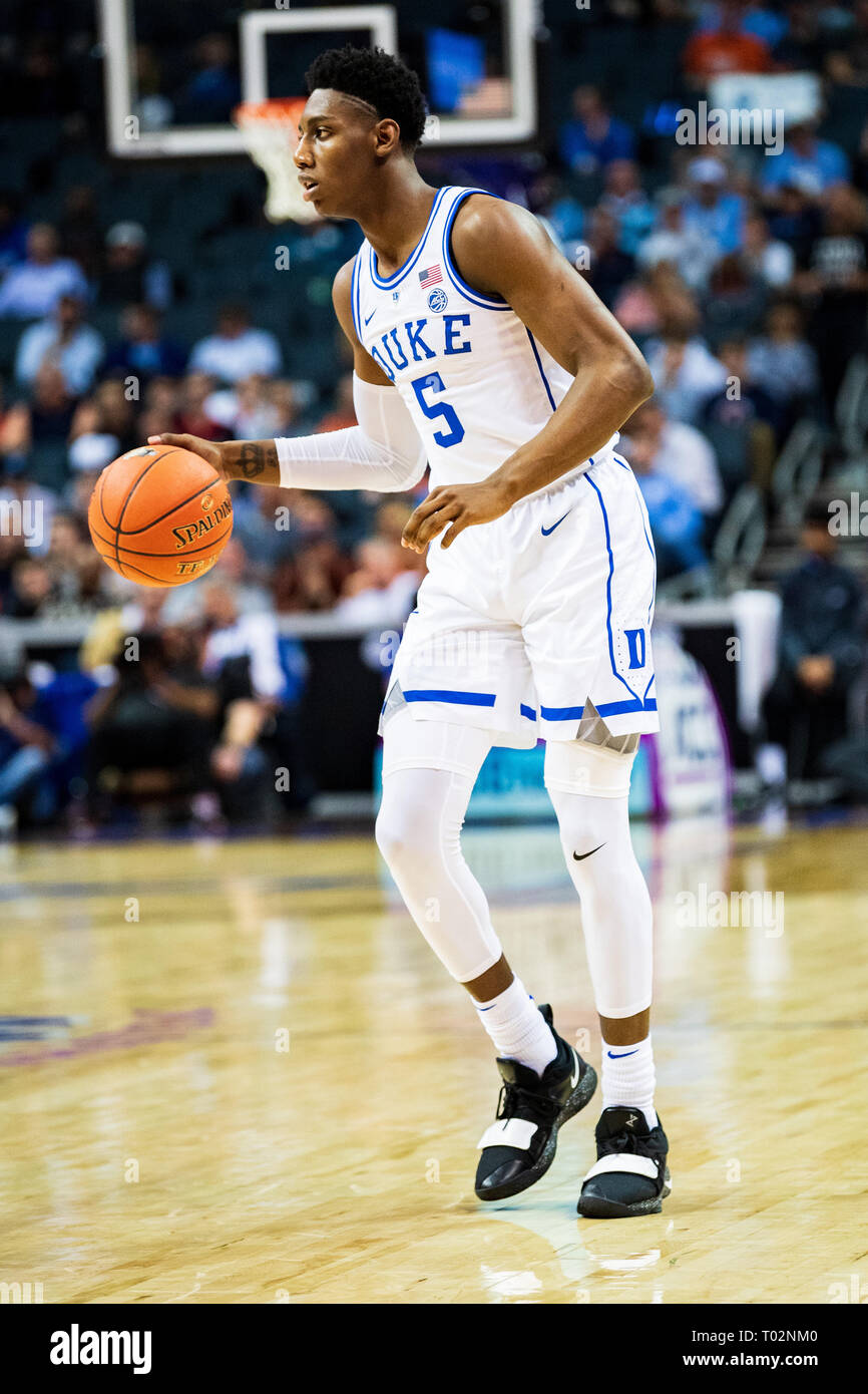 Duke Blue Devils vorwärts RJ Barrett (5) Während der ACC College Basketball Turnier Spiel zwischen den Syracuse Orange und die Duke Blue Devils im Spectrum Center am Donnerstag, den 14. März 2019 in Charlotte, NC. Jakob Kupferman/CSM Stockfoto