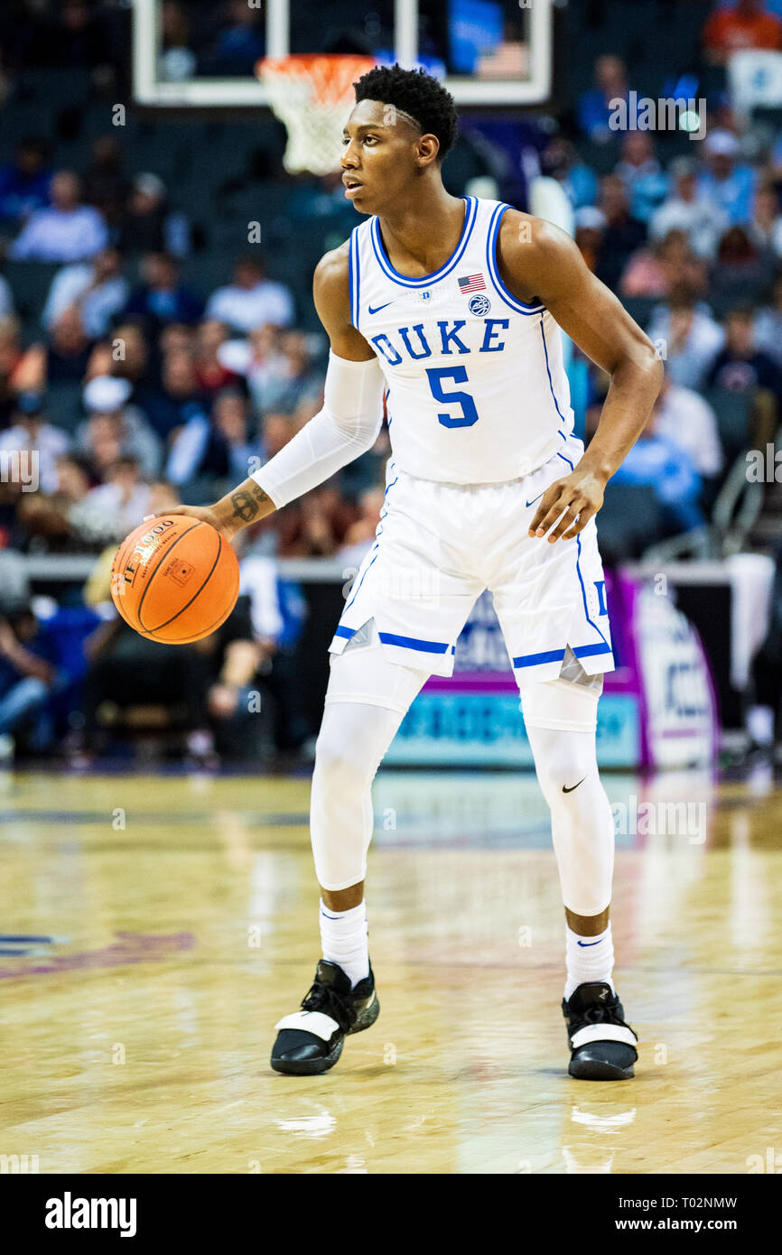 Duke Blue Devils vorwärts RJ Barrett (5) Während der ACC College Basketball Turnier Spiel zwischen den Syracuse Orange und die Duke Blue Devils im Spectrum Center am Donnerstag, den 14. März 2019 in Charlotte, NC. Jakob Kupferman/CSM Stockfoto