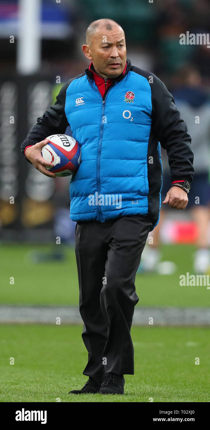 London, Großbritannien. 16 Mär, 2019. Eddie Jones während der Guinness sechs Nationen Übereinstimmung zwischen England und Schottland bei Twickenham Stadium. Quelle: European Sports Fotografische Agentur/Alamy leben Nachrichten Stockfoto