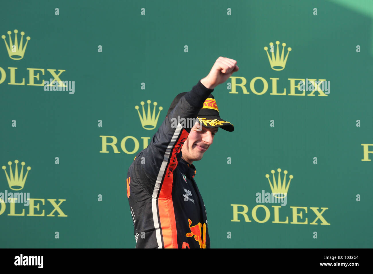 &#Xa9; Foto 4/LaPresse 17/03/2019 Melbourne, Australien Sport Formel 1 Grand Prix von Australien 2019 In der Pic: Podium, Platz 3 Max Verstappen (NED) Red Bull Racing RB 15. Stockfoto