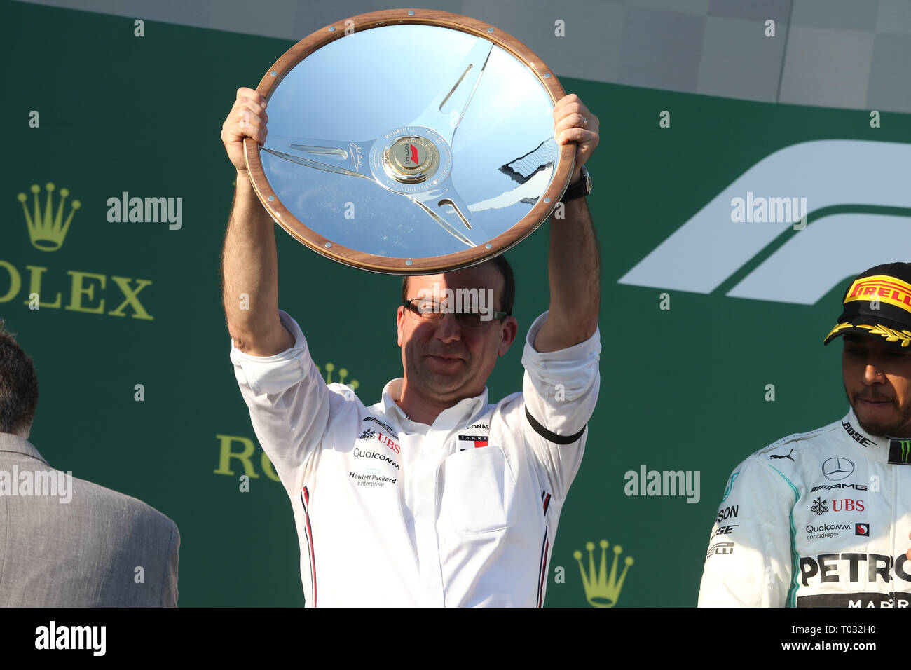 &#Xa9; Foto 4/LaPresse 17/03/2019 Melbourne, Australien Sport Formel 1 Grand Prix von Australien 2019 In der Pic: Podium, Team Sieger Mercedes AMG F1 Stockfoto