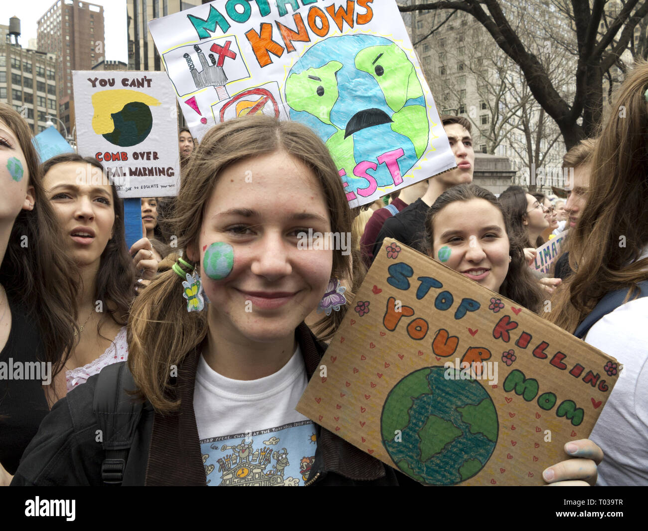 Jugend Streik für den Klimawandel am Columbus Circle in NEW YORK, 15. März 2019. Stockfoto