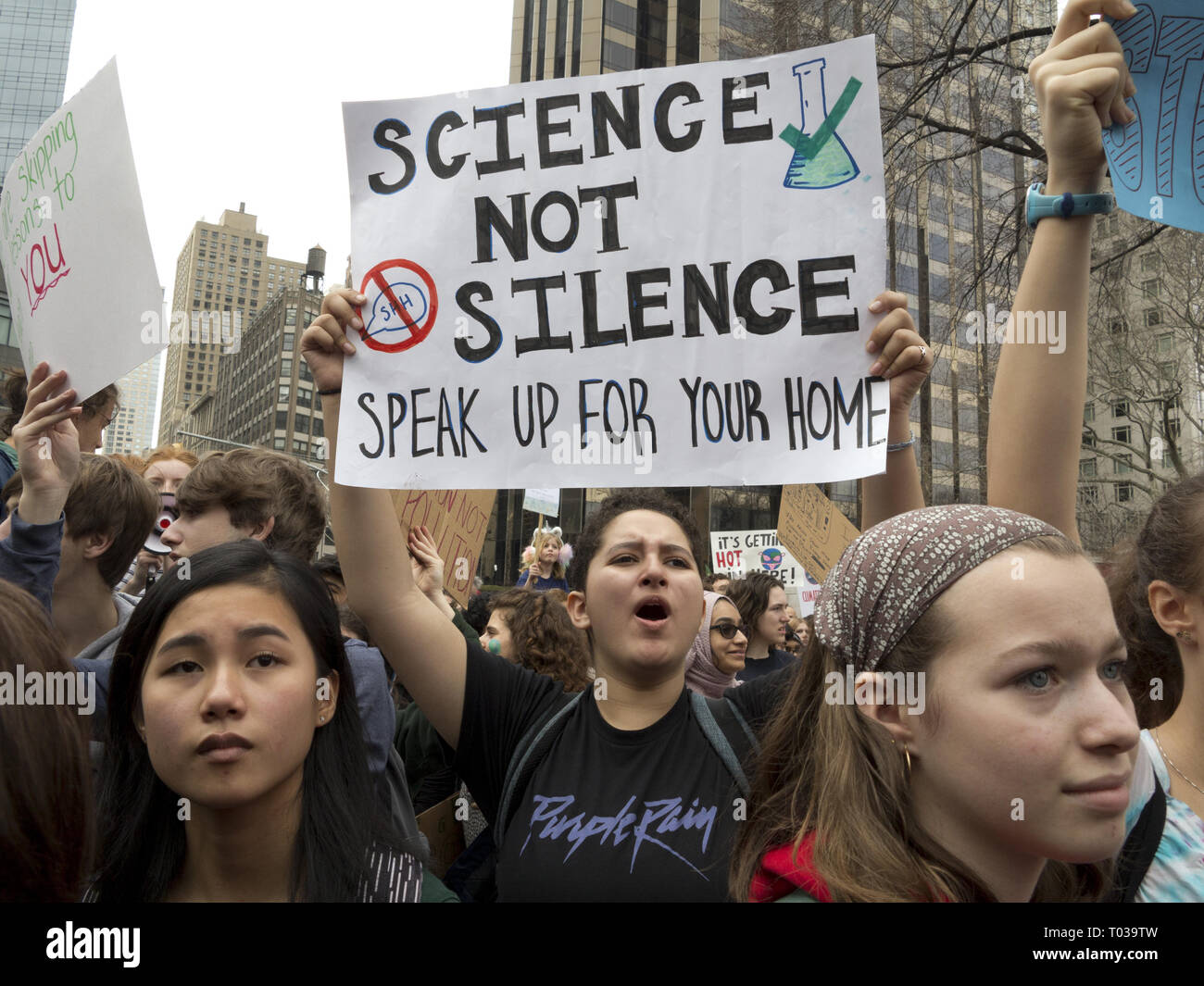 Jugend Streik für den Klimawandel am Columbus Circle in NEW YORK, 15. März 2019. Stockfoto