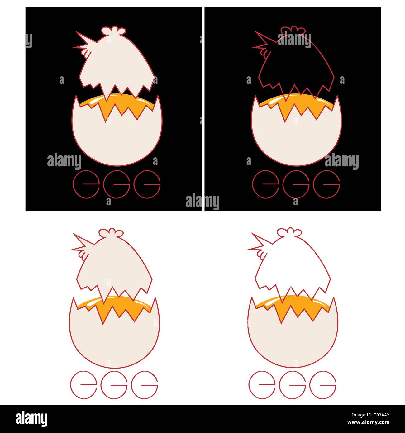 Eine Reihe von typografischen Logo der gehackte Eier mit einem top in Form von einem Huhn Stock Vektor